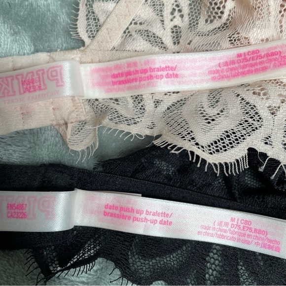 PINK Victoria's Secret Date Push-Up Lace Bralettes Set Size M Black Cream - Picture 13 of 13